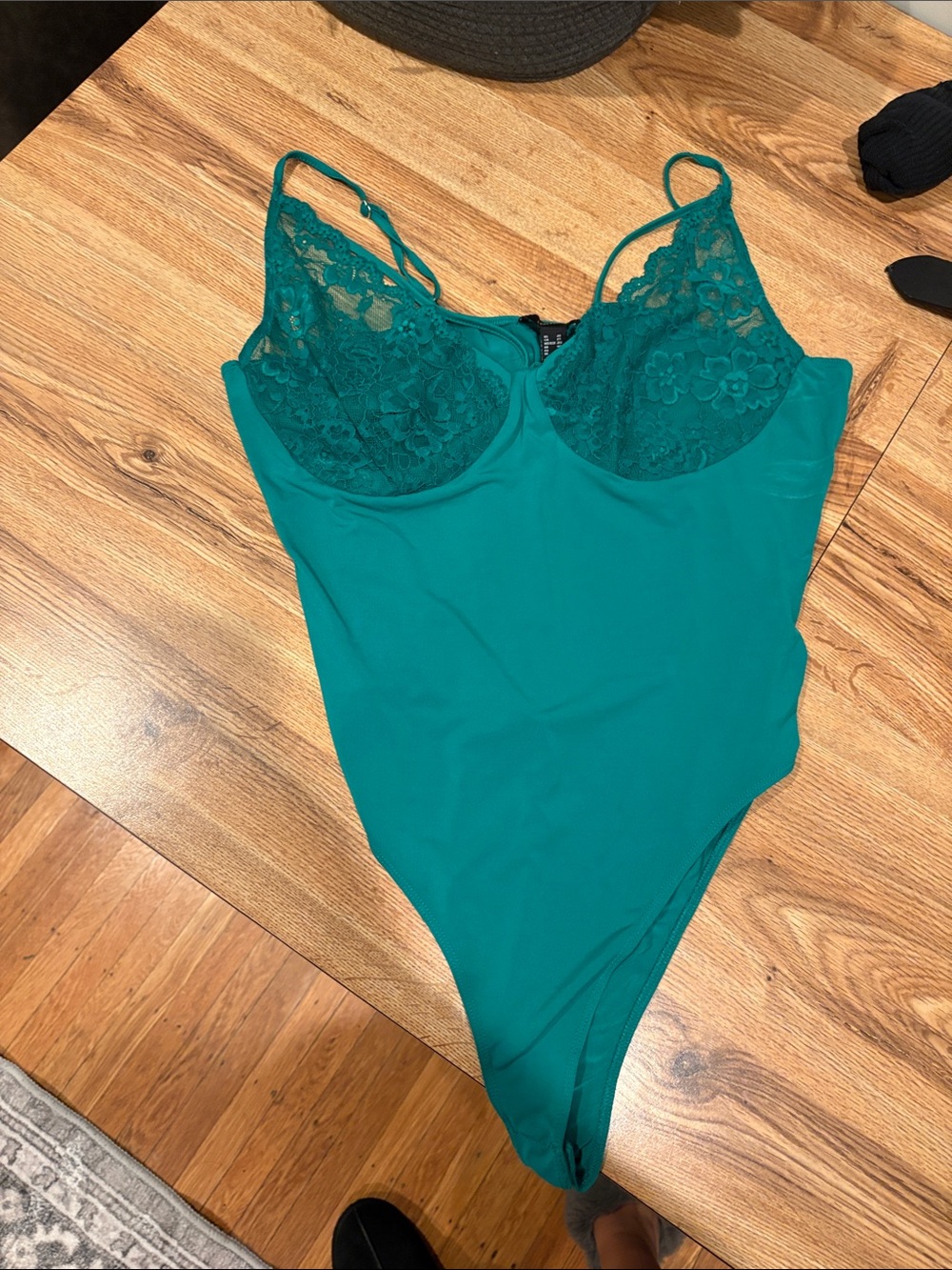 Lace-Trim Bandeau Bodysuit with Underwire Support